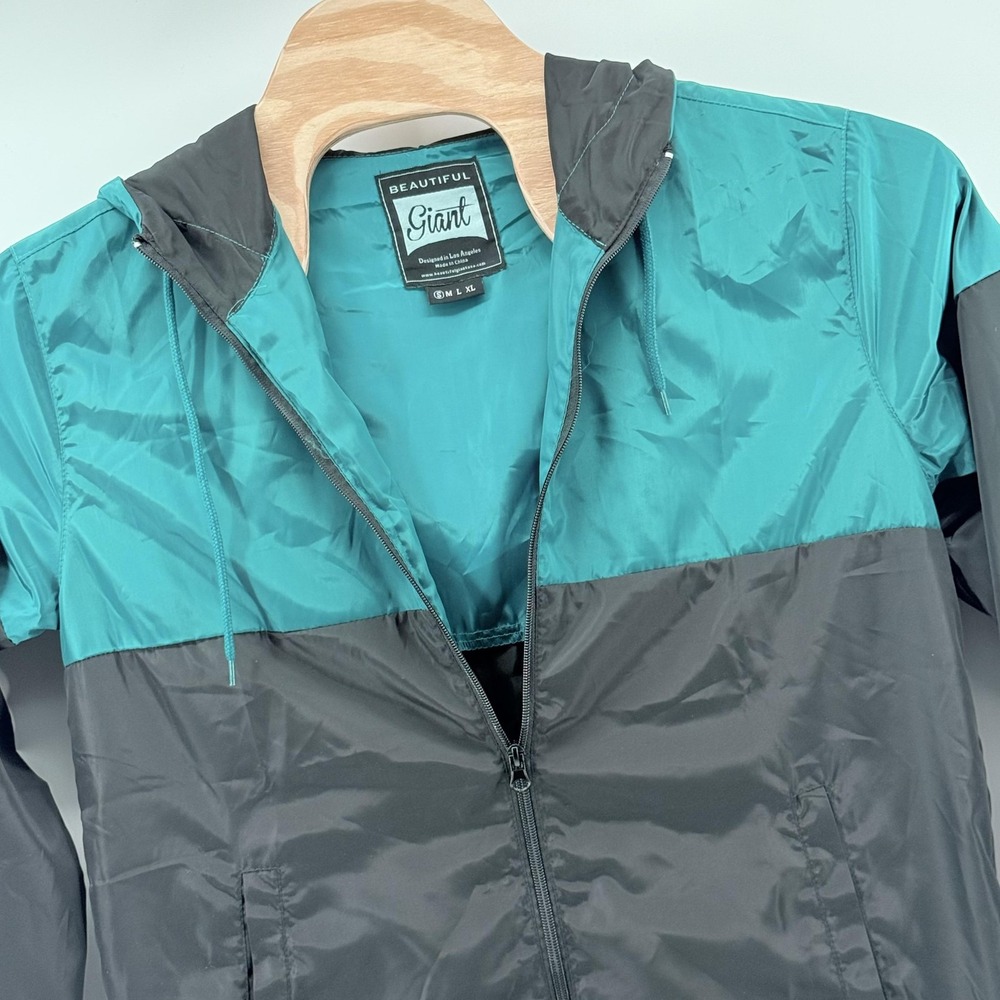 Beautiful Giant Jacket Mens Small Green Black Colorblock Windbreaker Hooded Zip